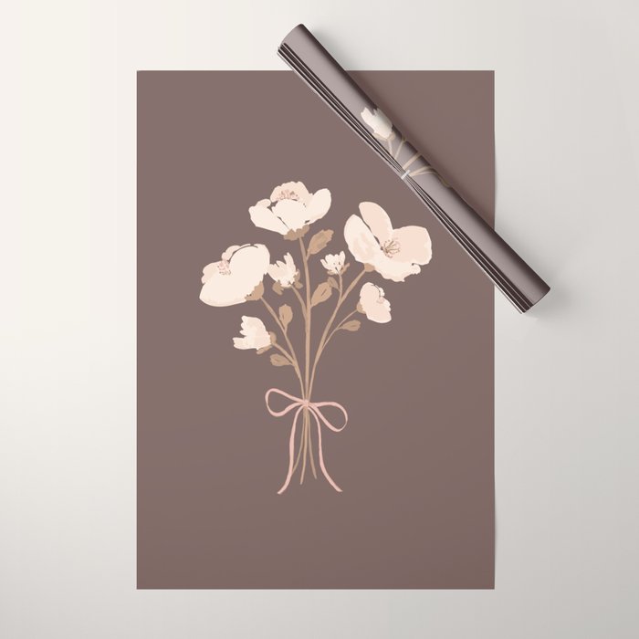Delicate bouquet of flowers with bow - Peach and mocha copper Wrapping Paper Gallery Image 1