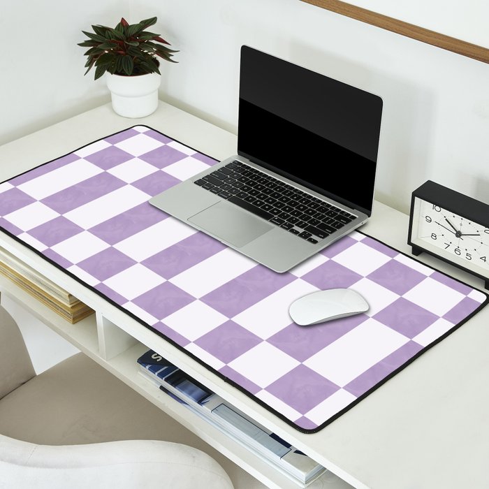 Lilac and white checkered Desk Mat Gallery Image 2