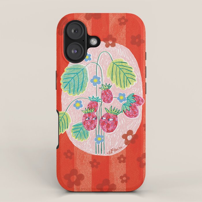 Sweet Strawberry Plant Friends in Red & Pink iPhone Case Gallery Image 1