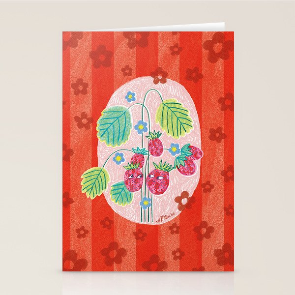 Sweet Strawberry Plant Friends in Red & Pink Stationery Card Gallery Image 2