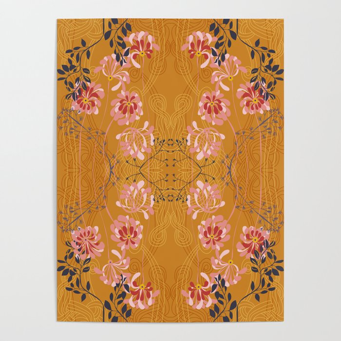Art Nouveau floral pattern with lines - Honey Poster Gallery Image 4