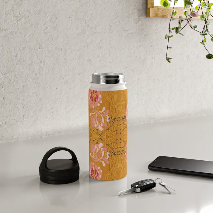 Art Nouveau floral pattern with lines - Honey Water Bottle Gallery Image 4