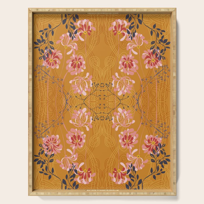 Art Nouveau floral pattern with lines - Honey Serving Tray Gallery Image 1