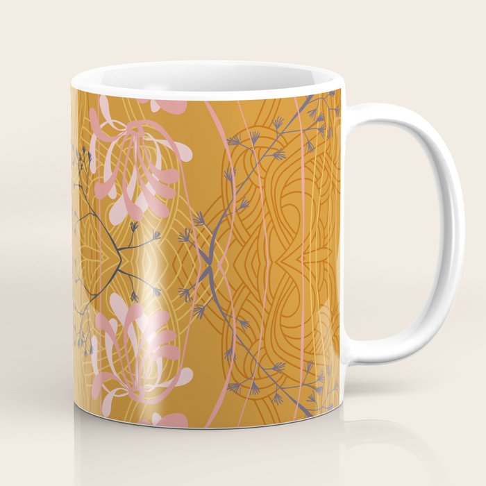 Art Nouveau floral pattern with lines - Honey Coffee Mug Gallery Image 1