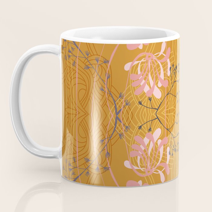 Art Nouveau floral pattern with lines - Honey Coffee Mug Gallery Image 3