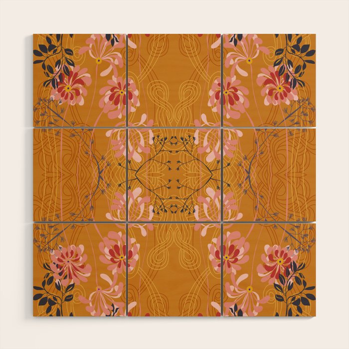 Art Nouveau floral pattern with lines - Honey Wood Wall Art Gallery Image 1
