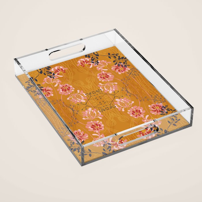 Art Nouveau floral pattern with lines - Honey Acrylic Tray Gallery Image 1