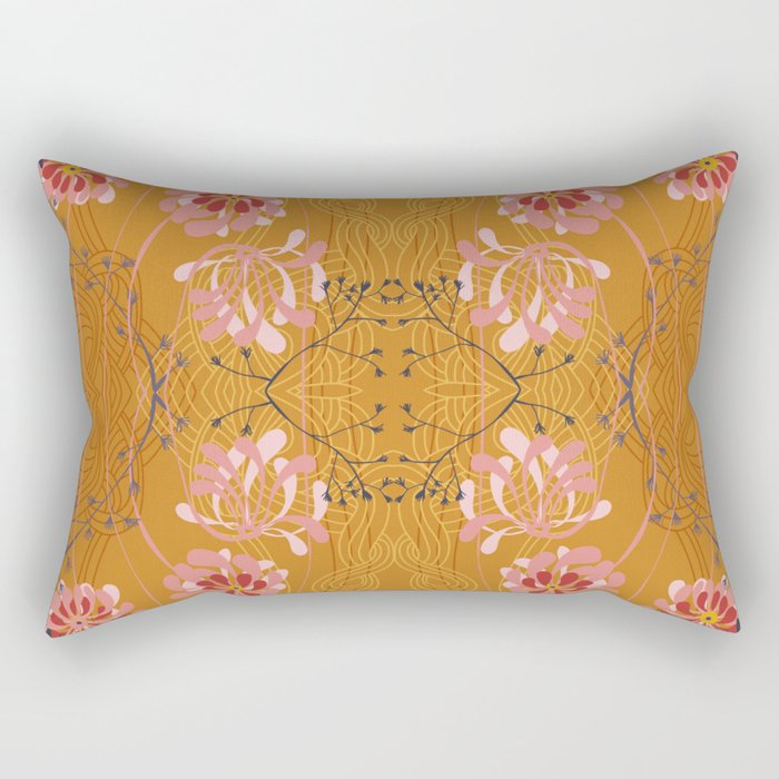 Art Nouveau floral pattern with lines - Honey Rectangular Pillow Gallery Image 2