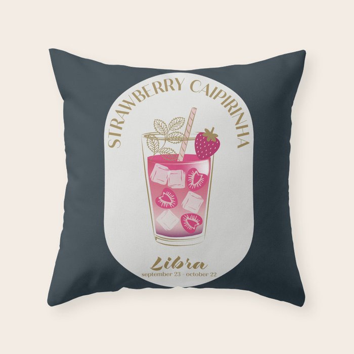 Strawberry Caipirinha Cocktail Zodiac Sign Throw Pillow Gallery Image 1