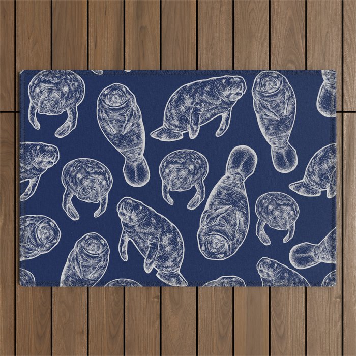 Manatees - Navy Outdoor Rug Gallery Image 1