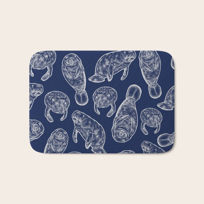 Manatees - Navy Bath Mat Gallery Image 1