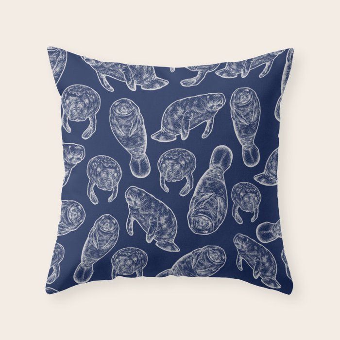 Manatees - Navy Throw Pillow Gallery Image 6
