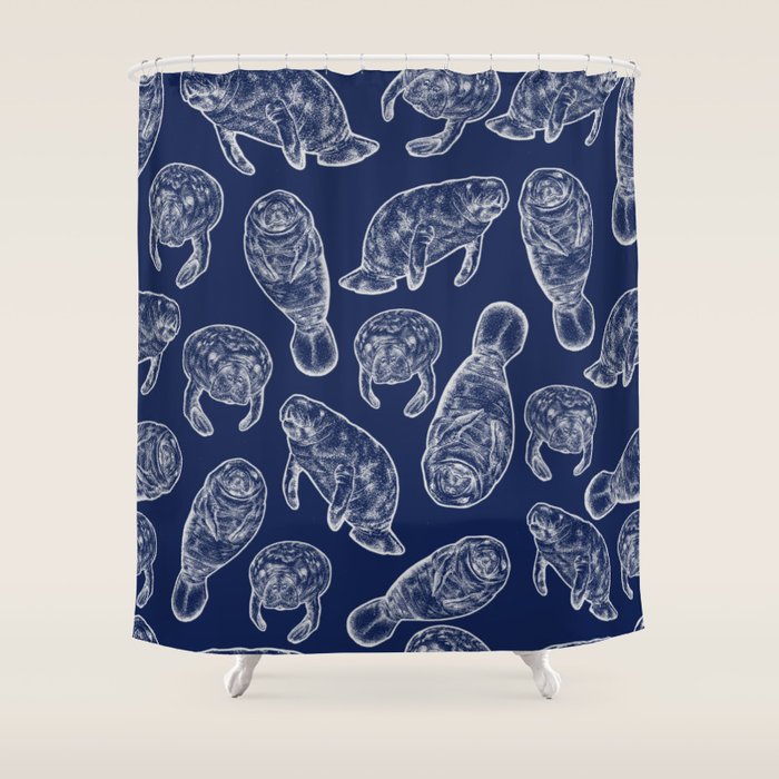 Manatees - Navy Shower Curtain Gallery Image 1