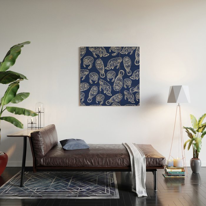 Manatees - Navy Wood Wall Art Gallery Image 2