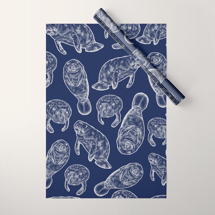 Manatees - Navy Wrapping Paper Gallery Image 1