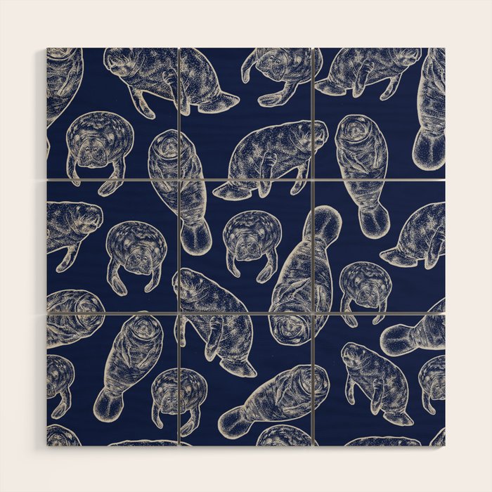 Manatees - Navy Wood Wall Art Gallery Image 1