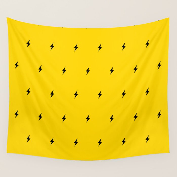 Black Lightning Bolt pattern on Yellow background Wall Tapestry Gallery Image 4