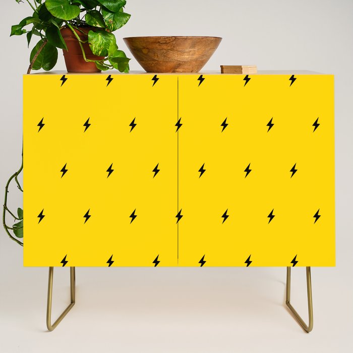 Black Lightning Bolt pattern on Yellow background Credenza Gallery Image 1