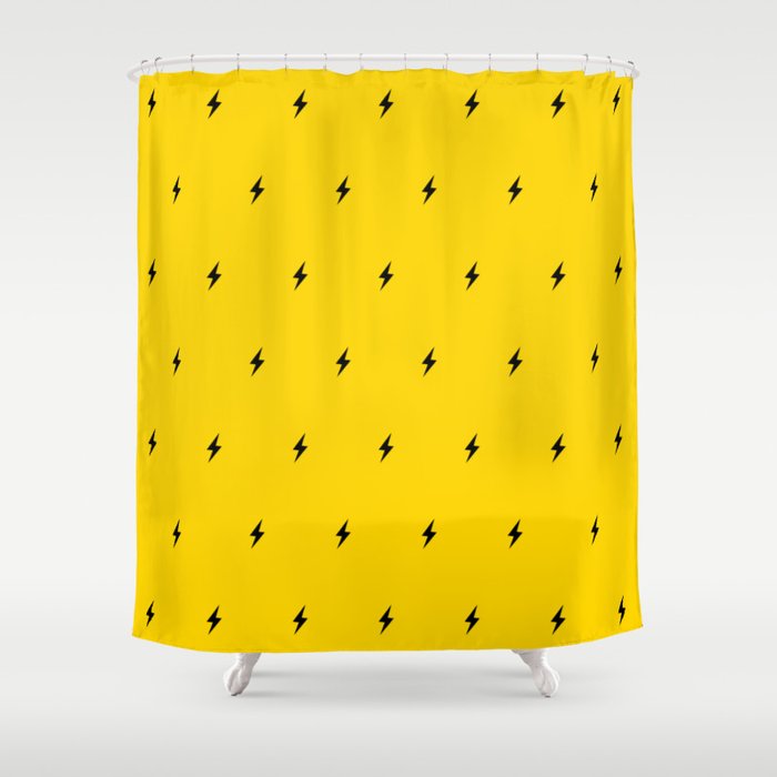 Black Lightning Bolt pattern on Yellow background Shower Curtain Gallery Image 1