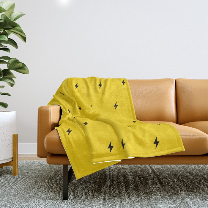 Black Lightning Bolt pattern on Yellow background Throw Blanket Gallery Image 1