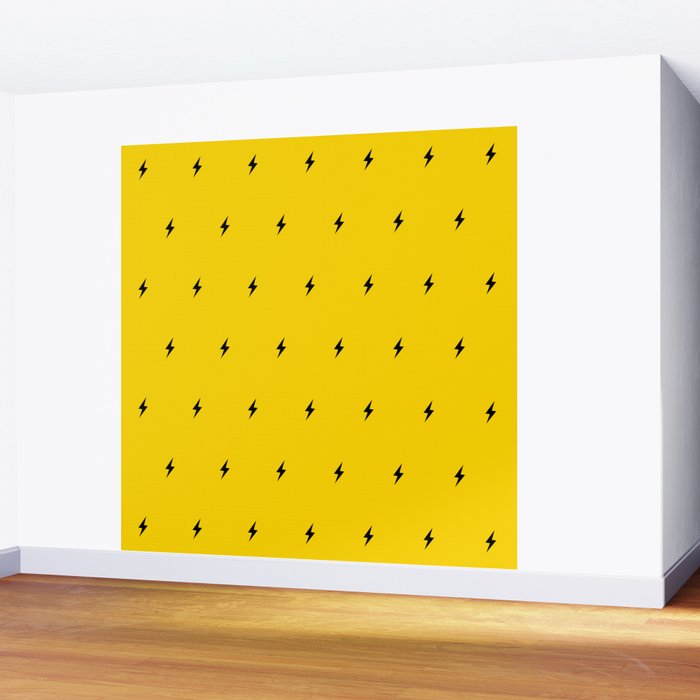 Black Lightning Bolt pattern on Yellow background Wall Mural Gallery Image 2