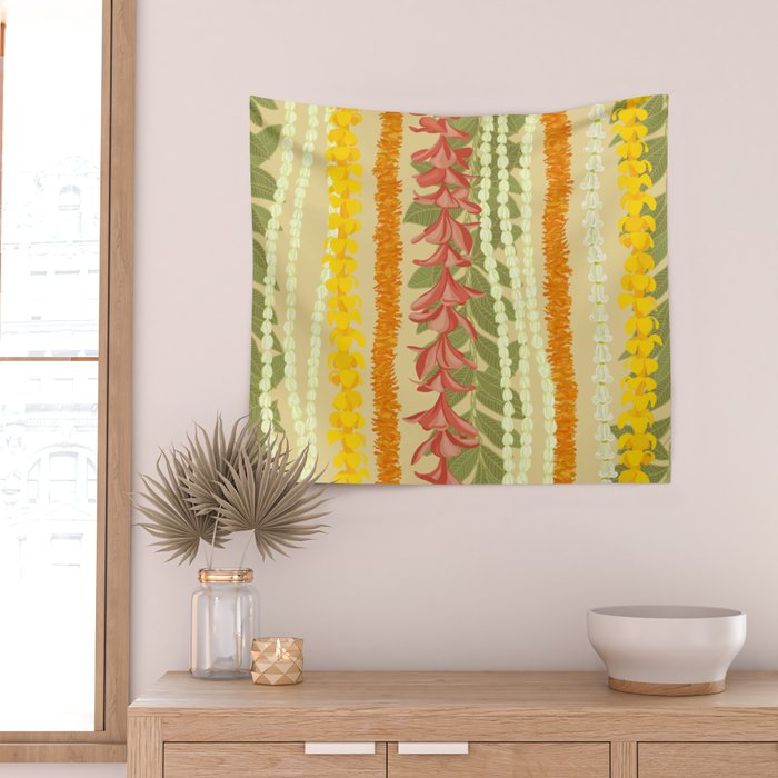 Pikake Lei, maile, plumeria, puakenikeni lei Wall Tapestry Gallery Image 2