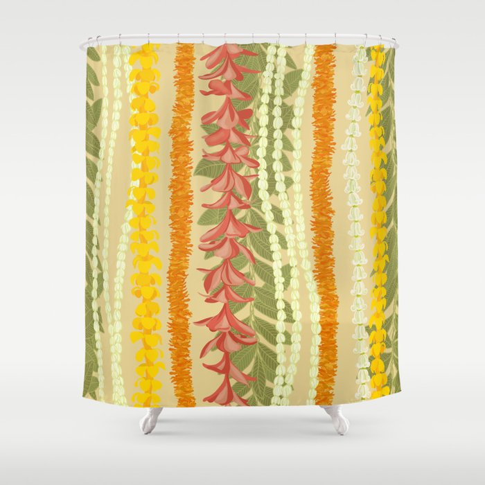 Pikake Lei, maile, plumeria, puakenikeni lei Shower Curtain