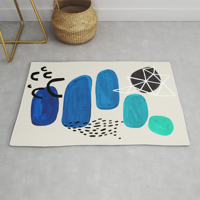 Fun Abstract Minimalist Mid Century Modern Colorful Shapes Marine Green Blue Ombre Watercolor Bubble Rug Gallery Image 1