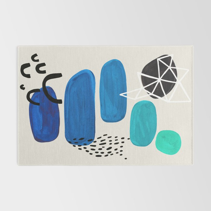 Fun Abstract Minimalist Mid Century Modern Colorful Shapes Marine Green Blue Ombre Watercolor Bubble Rug Gallery Image 2