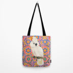 Funky Vintage Cockatoo on Retro Dopamine Floral Pattern Tote Bag Gallery Image 2