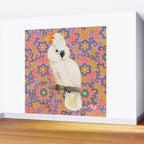 Funky Vintage Cockatoo on Retro Dopamine Floral Pattern Wall Mural Gallery Image 2