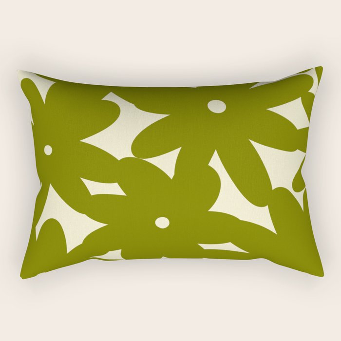 Retro 70s Bold Flowers Pattern Green Rectangular Pillow Gallery Image 2