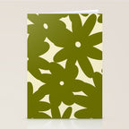 Retro 70s Bold Flowers Pattern Green Stationery Card Gallery Image 2