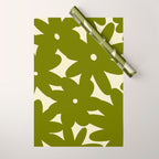 Retro 70s Bold Flowers Pattern Green Wrapping Paper Gallery Image 1