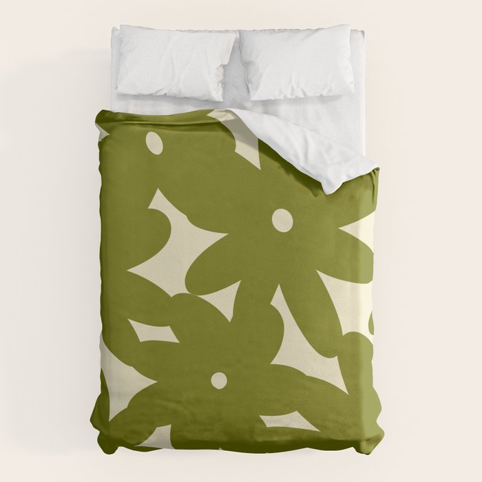 Retro 70s Bold Flowers Pattern Green Duvet Cover Gallery Image 1