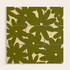 Retro 70s Bold Flowers Pattern Green Wood Wall Art Gallery Image 1
