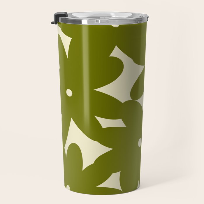 Retro 70s Bold Flowers Pattern Green Travel Mug Gallery Image 3