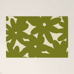 Retro 70s Bold Flowers Pattern Green Welcome Mat Gallery Image 1