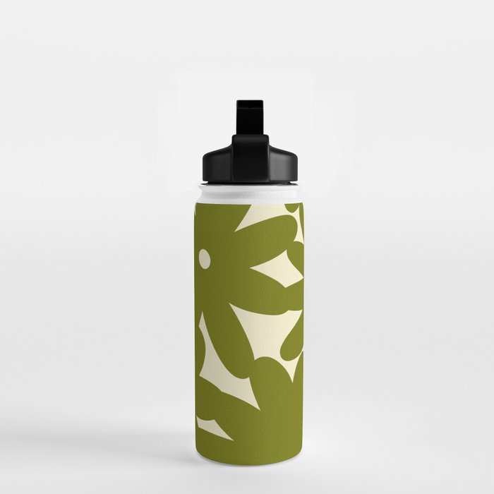 Retro 70s Bold Flowers Pattern Green Water Bottle Gallery Image 2