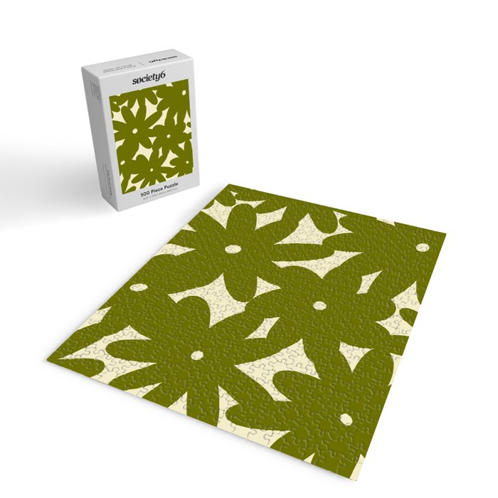 Retro 70s Bold Flowers Pattern Green Jigsaw Puzzle Gallery Image 2
