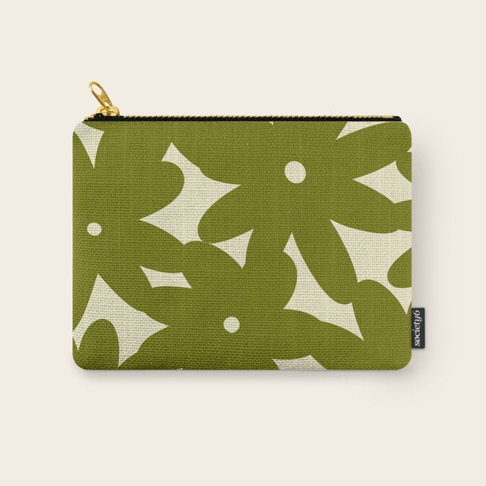 Retro 70s Bold Flowers Pattern Green Carry All Pouch Gallery Image 1
