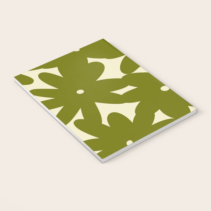 Retro 70s Bold Flowers Pattern Green Notebook Gallery Image 3
