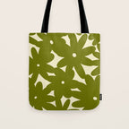 Retro 70s Bold Flowers Pattern Green Tote Bag Gallery Image 1