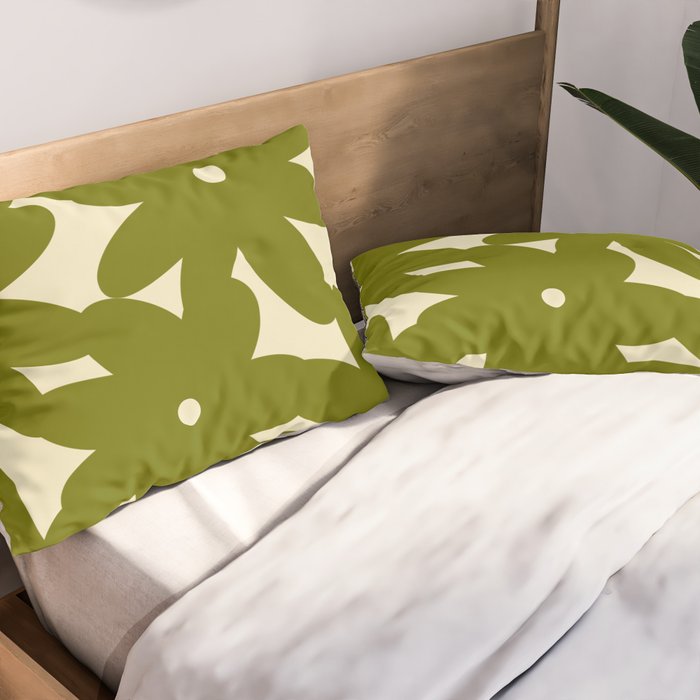 Retro 70s Bold Flowers Pattern Green Pillow Sham Gallery Image 2