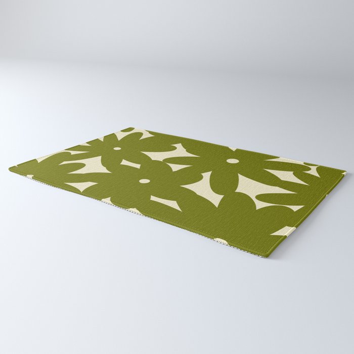 Retro 70s Bold Flowers Pattern Green Rug Gallery Image 3