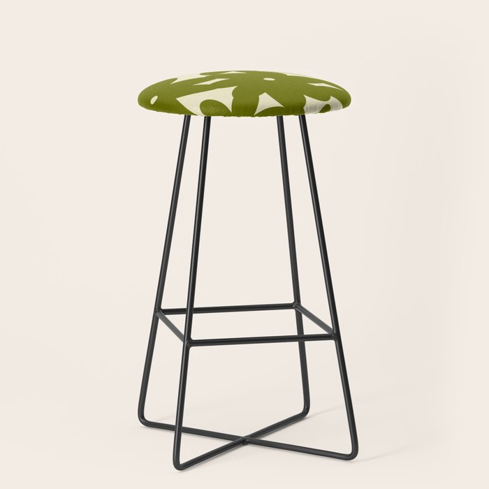 Retro 70s Bold Flowers Pattern Green Stool Gallery Image 1