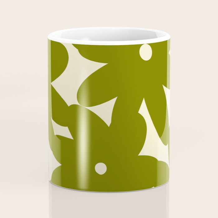 Retro 70s Bold Flowers Pattern Green Coffee Mug Gallery Image 4