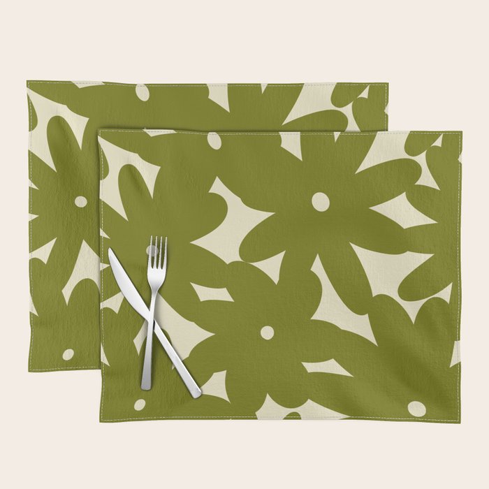 Retro 70s Bold Flowers Pattern Green Placemat Gallery Image 1