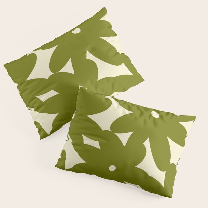 Retro 70s Bold Flowers Pattern Green Pillow Sham Gallery Image 1