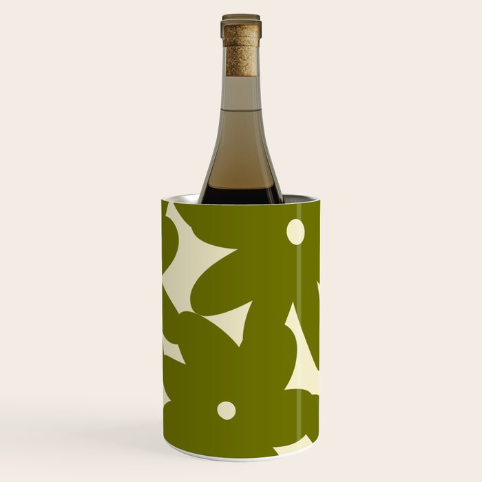 Retro 70s Bold Flowers Pattern Green Wine Chiller Gallery Image 1